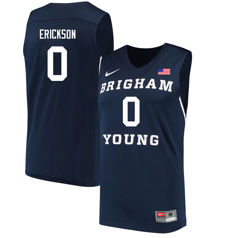 Men #0 Hunter Erickson BYU Cougars College Basketball Jerseys Sale-Navy